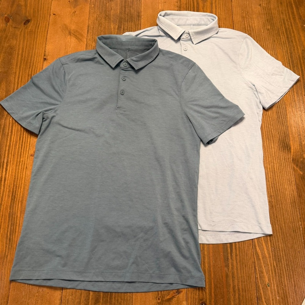 Lululemon Evolution Polo Shirt Men Medium S/S Blue Golf Performance LOT OF 2